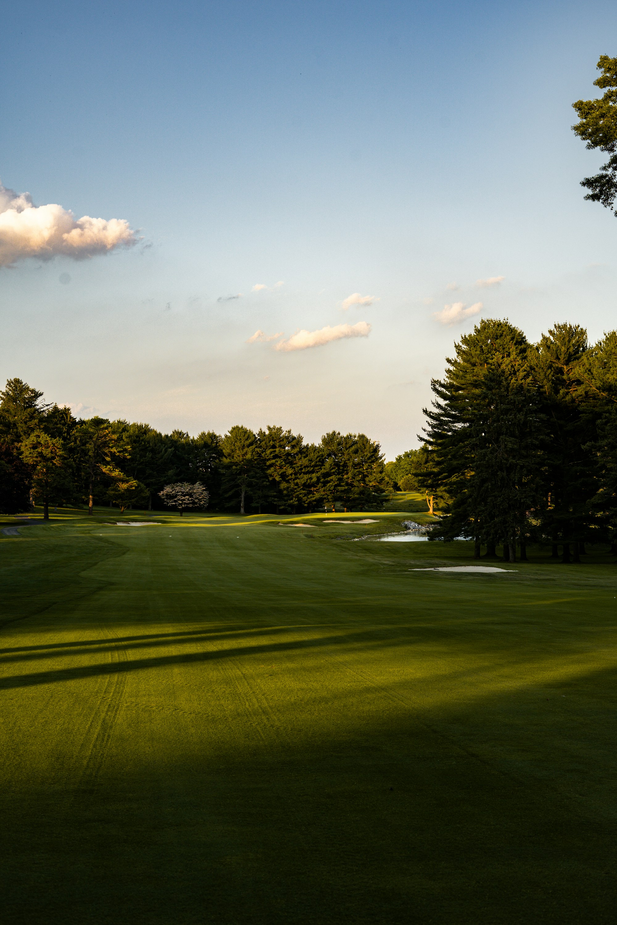 Ground-level view down an everyday public course at evening