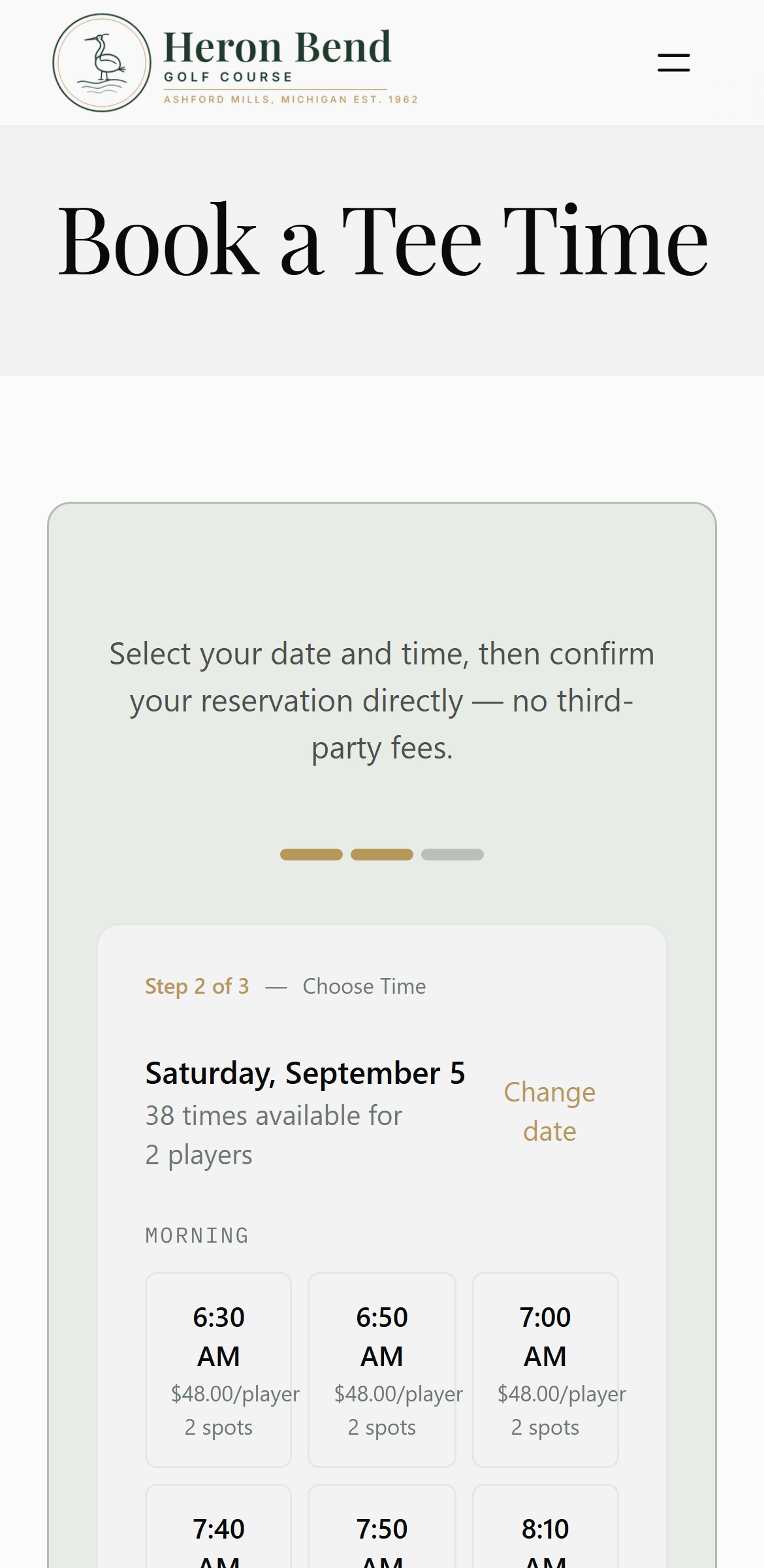 Booking step one on a phone