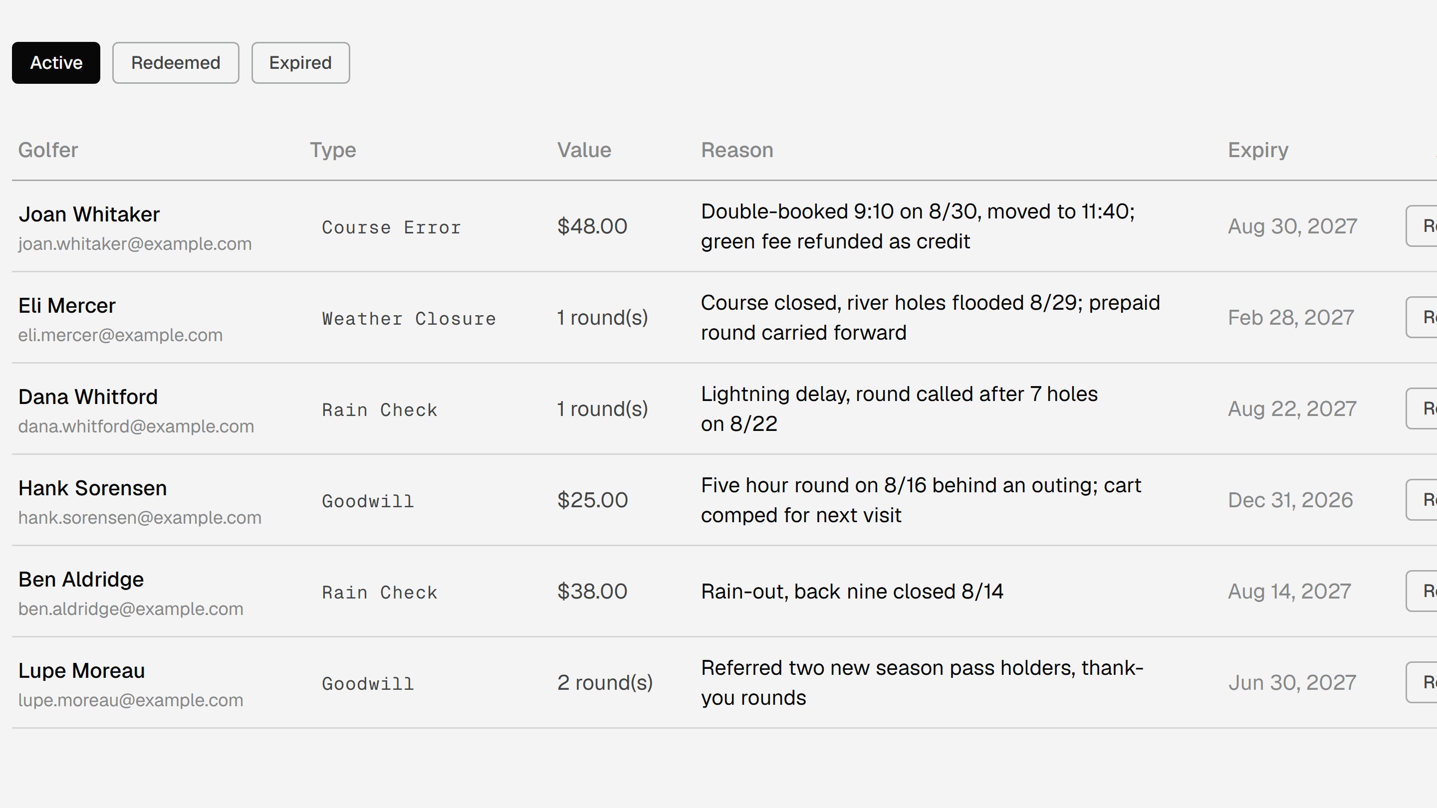 Credits and rain checks in the SCORD portal
